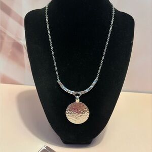 Lia Sophia Silver Hammered Disc Necklace 16”+3”